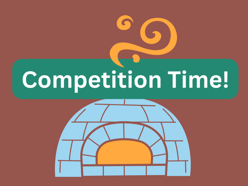 A stylised graphic of a clay oven with smoke rising, with the words: Competition Time!
